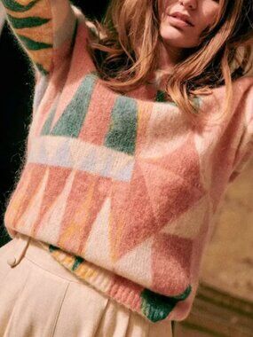 NWT Sezane Alban Jumper Sweater Pink Beige Limited Edition Artistic French